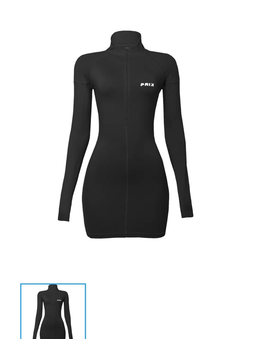 PRIX Black Long Sleeve Zip-Front Bodycon Dress